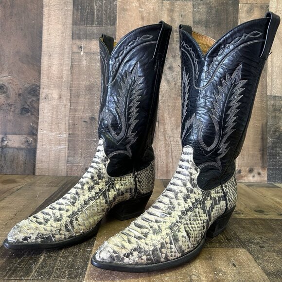 Tony Lama Vintage Snakeskin Western Cowboy Boots Mens 9 D - Picture 1 of 12